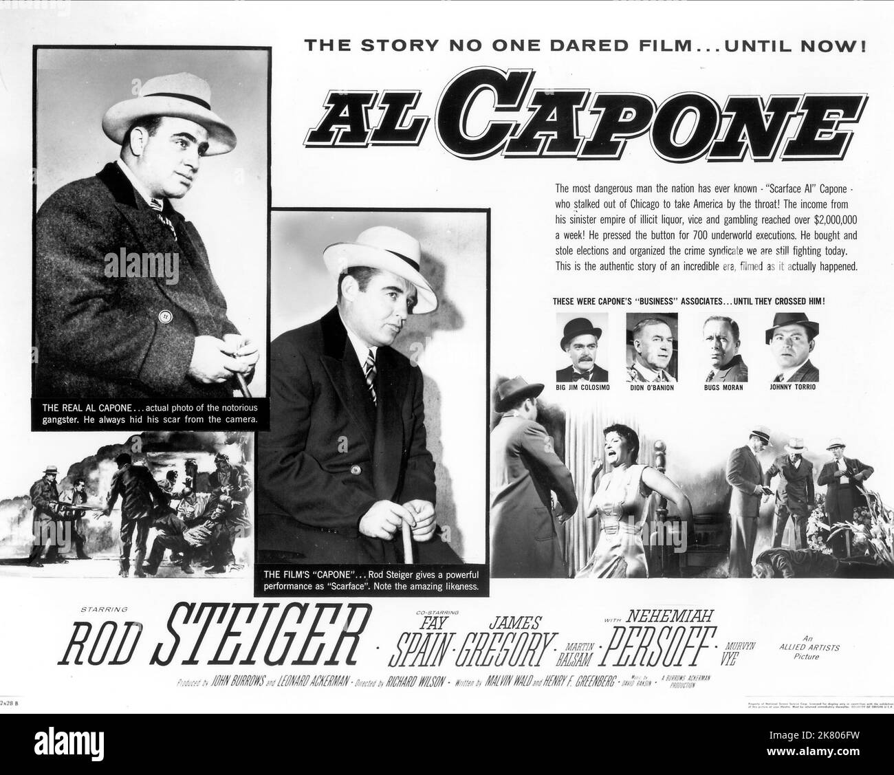 Movie Poster Film: Al Capone (USA 1959)   Director: Richard Wilson 25 March 1959   **WARNING** This Photograph is for editorial use only and is the copyright of ALLIED ARTISTS and/or the Photographer assigned by the Film or Production Company and can only be reproduced by publications in conjunction with the promotion of the above Film. A Mandatory Credit To ALLIED ARTISTS is required. The Photographer should also be credited when known. No commercial use can be granted without written authority from the Film Company. Stock Photo