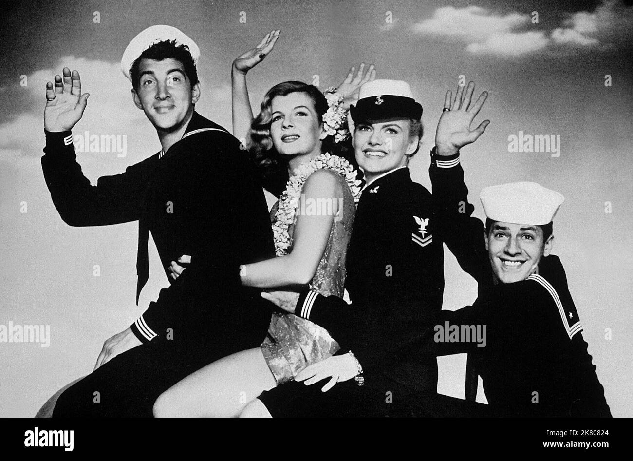 Dean Martin, Corinne Calvet, Marion Marshall & Jerry Lewis Film: Sailor Beware (USA 1952) Characters: Al Crowthers,Corinne Calvet, herself,Hilda Jones & Melvin Jones  Director: Hal Walker 25 January 1952   **WARNING** This Photograph is for editorial use only and is the copyright of PARAMOUNT and/or the Photographer assigned by the Film or Production Company and can only be reproduced by publications in conjunction with the promotion of the above Film. A Mandatory Credit To PARAMOUNT is required. The Photographer should also be credited when known. No commercial use can be granted without writ Stock Photo