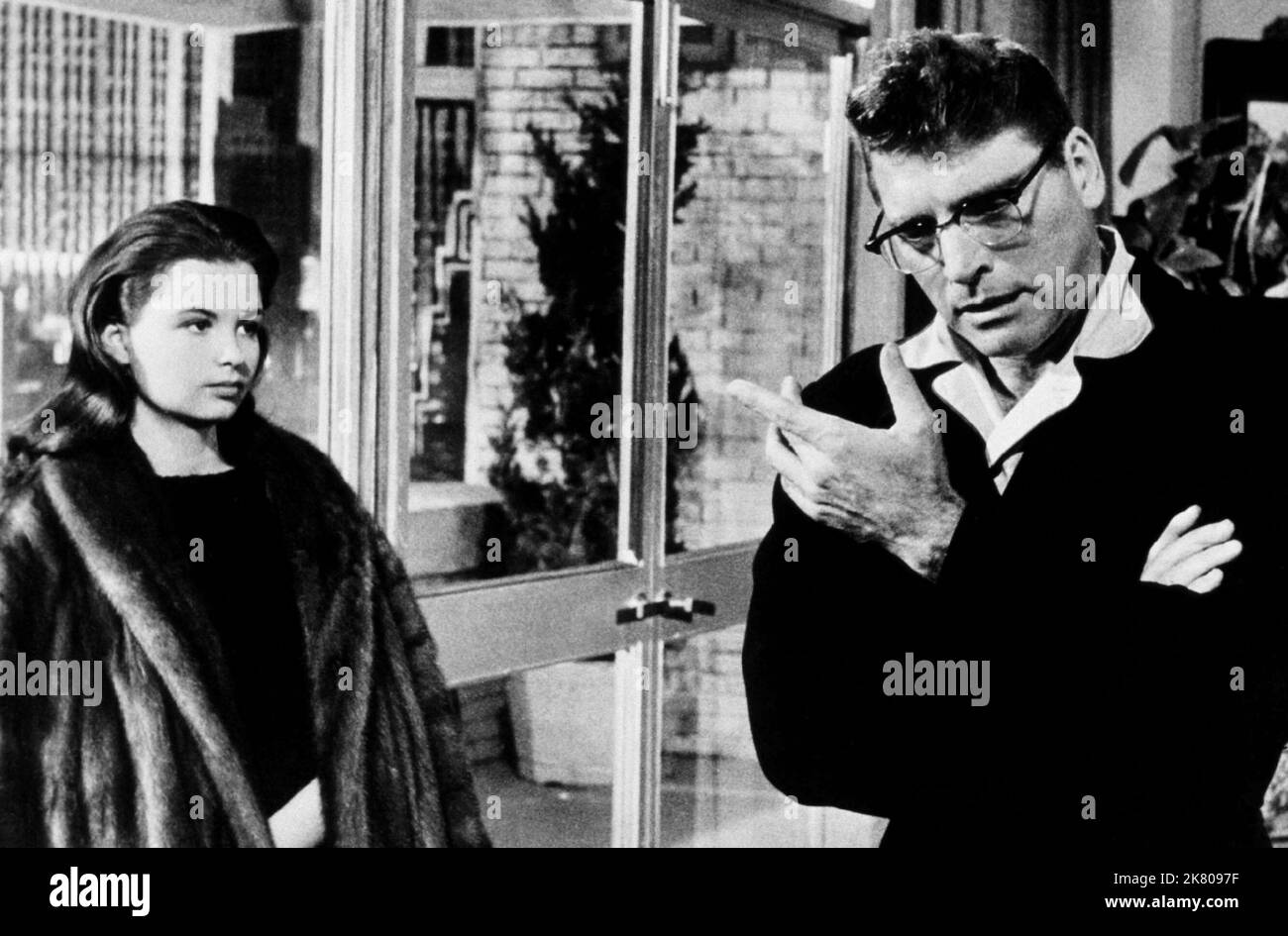 Susan Harrison, Burt Lancaster Film: Sweet Smell Of Success (1957) Characters: Susan Hunsecker,J.J. Hunsecker  Director: Alexander Mackendrick 27 June 1957   **WARNING** This Photograph is for editorial use only and is the copyright of BLUE DOLPHIN and/or the Photographer assigned by the Film or Production Company and can only be reproduced by publications in conjunction with the promotion of the above Film. A Mandatory Credit To BLUE DOLPHIN is required. The Photographer should also be credited when known. No commercial use can be granted without written authority from the Film Company. Stock Photo