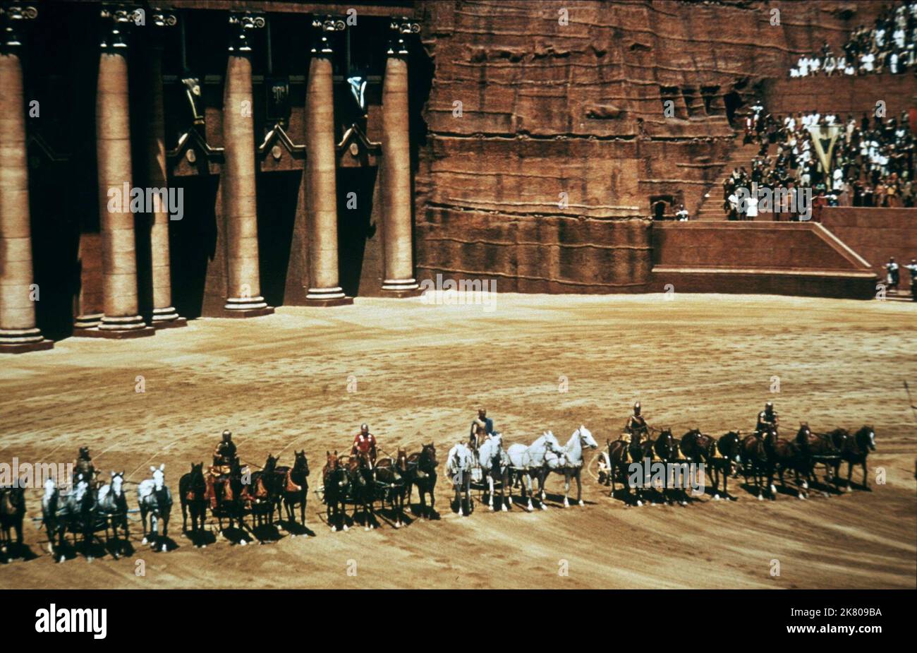 Chariot Race Film: Ben-Hur; Ben Hur (USA 1959)   Director: William Wyler 18 November 1959   **WARNING** This Photograph is for editorial use only and is the copyright of MGM and/or the Photographer assigned by the Film or Production Company and can only be reproduced by publications in conjunction with the promotion of the above Film. A Mandatory Credit To MGM is required. The Photographer should also be credited when known. No commercial use can be granted without written authority from the Film Company. Stock Photo