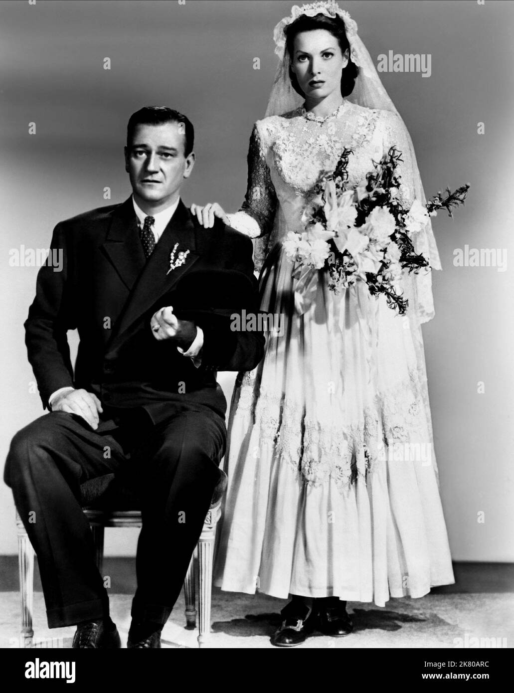John Wayne & Maureen O'Hara  Film The Quiet Man (USA 1952) Characters: Sean Thornton &  Director: John Farrow 06 June 1952   **WARNING** This Photograph is for editorial use only and is the copyright of REPUBLIC PICTURES and/or the Photographer assigned by the  Film or Production Company and can only be reproduced by publications in conjunction with the promotion of the above  Film. A Mandatory Credit To REPUBLIC PICTURES is required. The Photographer should also be credited when known. No commercial use can be granted without written authority from the  Film Company. Stock Photo
