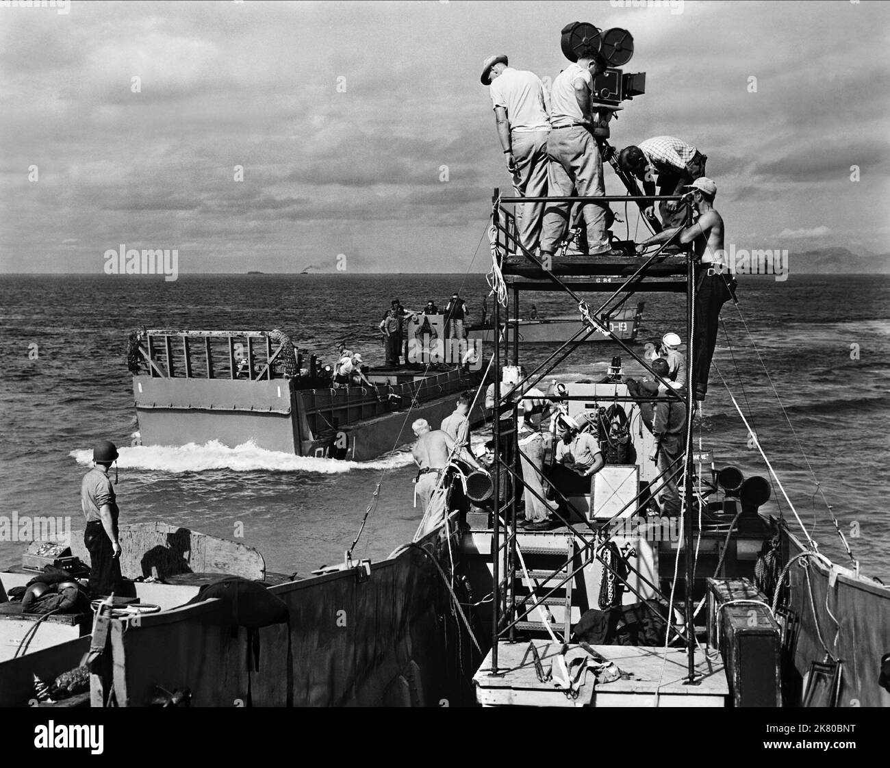 Landing Craft Scene Film: Away All Boats (USA 1956)   Director: Joseph Pevney 16 August 1956   **WARNING** This Photograph is for editorial use only and is the copyright of UNIVERSAL and/or the Photographer assigned by the Film or Production Company and can only be reproduced by publications in conjunction with the promotion of the above Film. A Mandatory Credit To UNIVERSAL is required. The Photographer should also be credited when known. No commercial use can be granted without written authority from the Film Company. Stock Photo