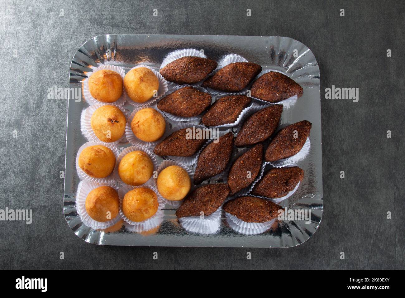 Roasted kibe e Coxinha. Traditional Brazilian snack. Stock Photo