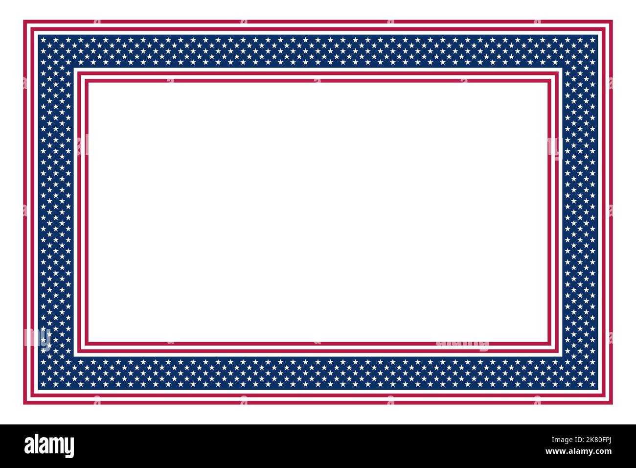 National flag of United States motif, rectangular frame. Rectangle border of stars and stripes pattern, based on the American flag. Stock Photo