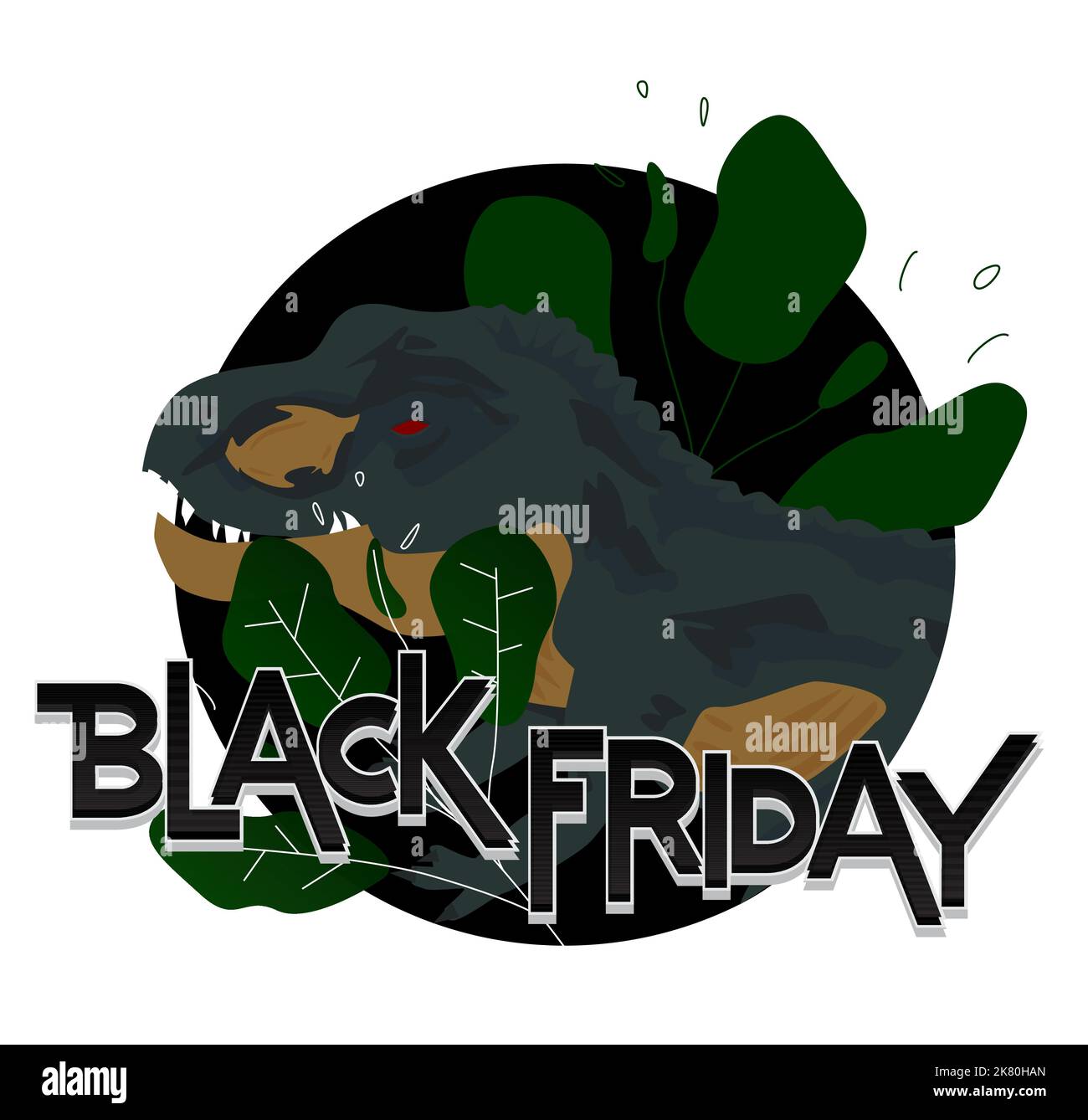 Dinosaur with speech bubble saying Black Friday word. Tyrannosaurus Rex with thoughts. Stock Vector