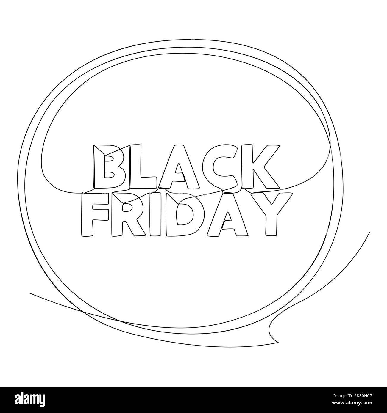 One continuous line of speech bubble with Black Friday text. Thin Line Illustration vector concept. Contour Drawing Creative ideas. Stock Vector