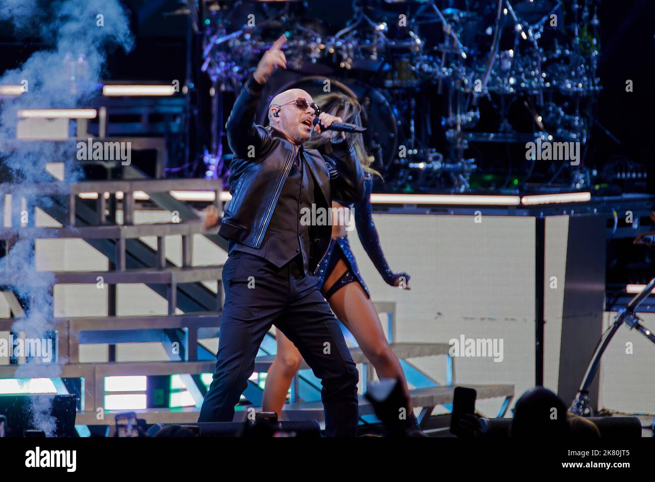 Hollywood, Florida, USA. 19th Oct, 2022. Pitbull performing on stage of CanÕt Stop US Now Summer Tour 2022 at Hard Rock Live, Flo. Pitbull invites disruption on a global scale as a Grammy-winning independent international superstar, education advocate, business entrepreneur and motivational speaker. Credit: Yaroslav Sabitov/YES Market Media/Alamy Live News Stock Photo