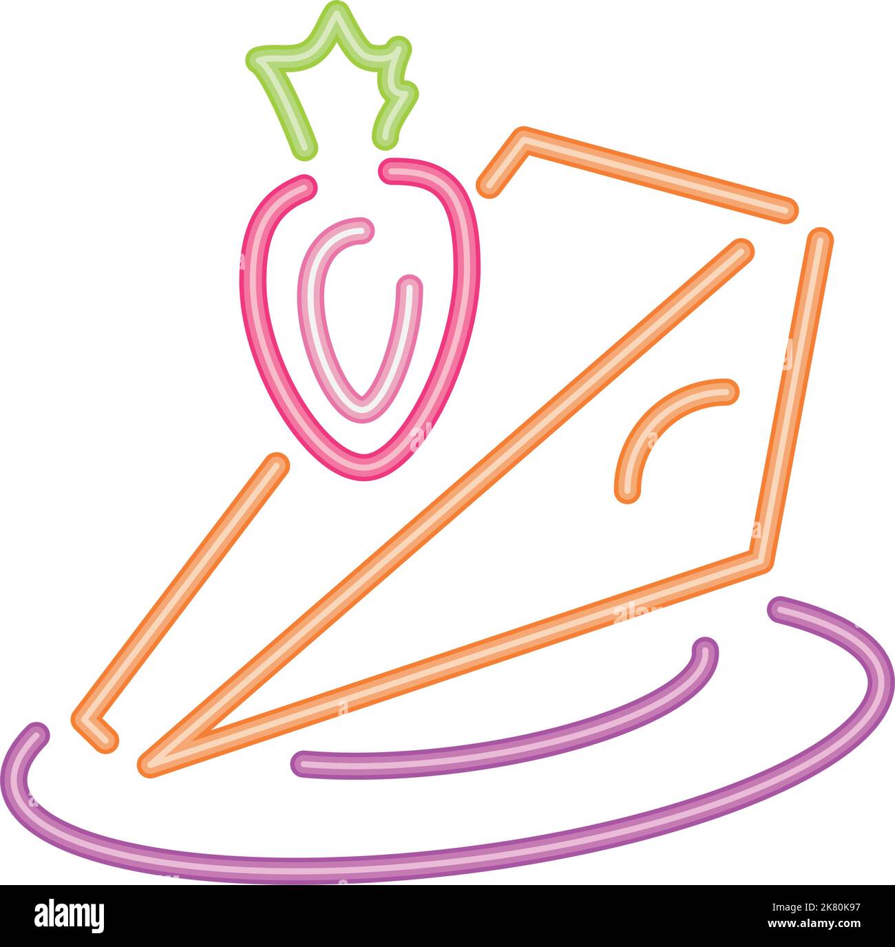 slice cake and fruit neon food Stock Vector
