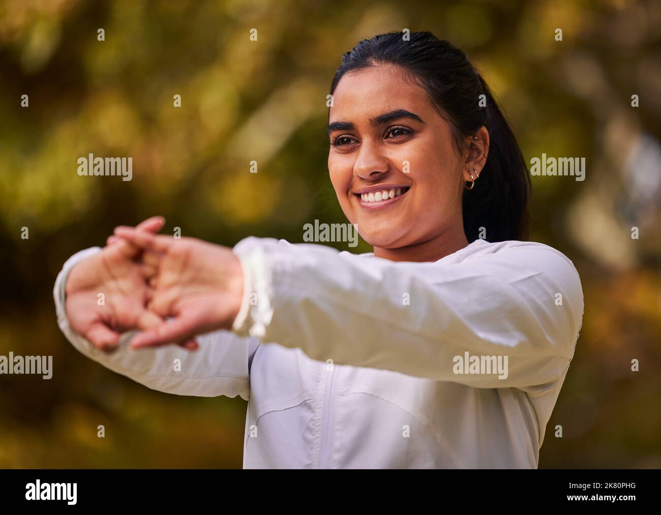 Fitness, exercise and wellness woman stretching and warm up for workout