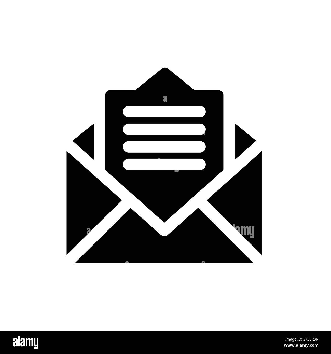 open mail black flat style icon, vector illustration on white isolated background. Stock Vector