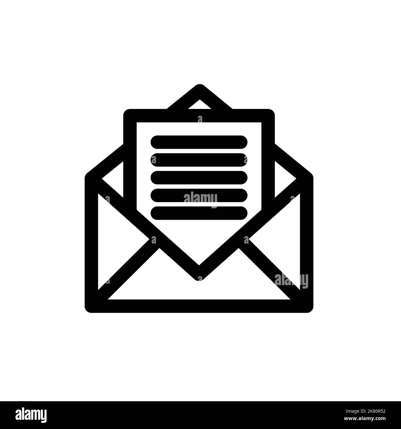 open mail black flat style icon, logo in outline shape vector illustration on white isolated background. Stock Vector