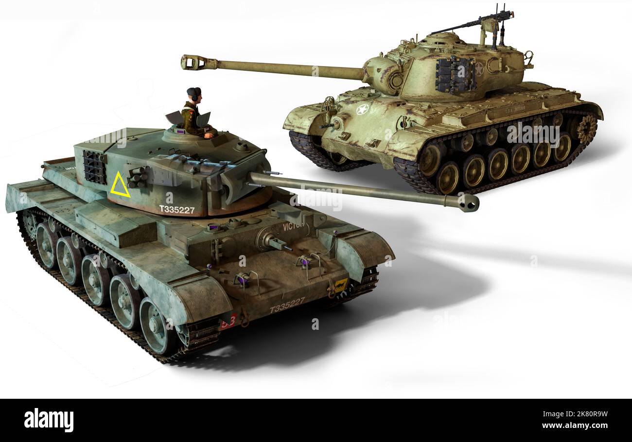 The British A34 Comet and the U.S. M26 Pershing, used during World War II. Stock Photo