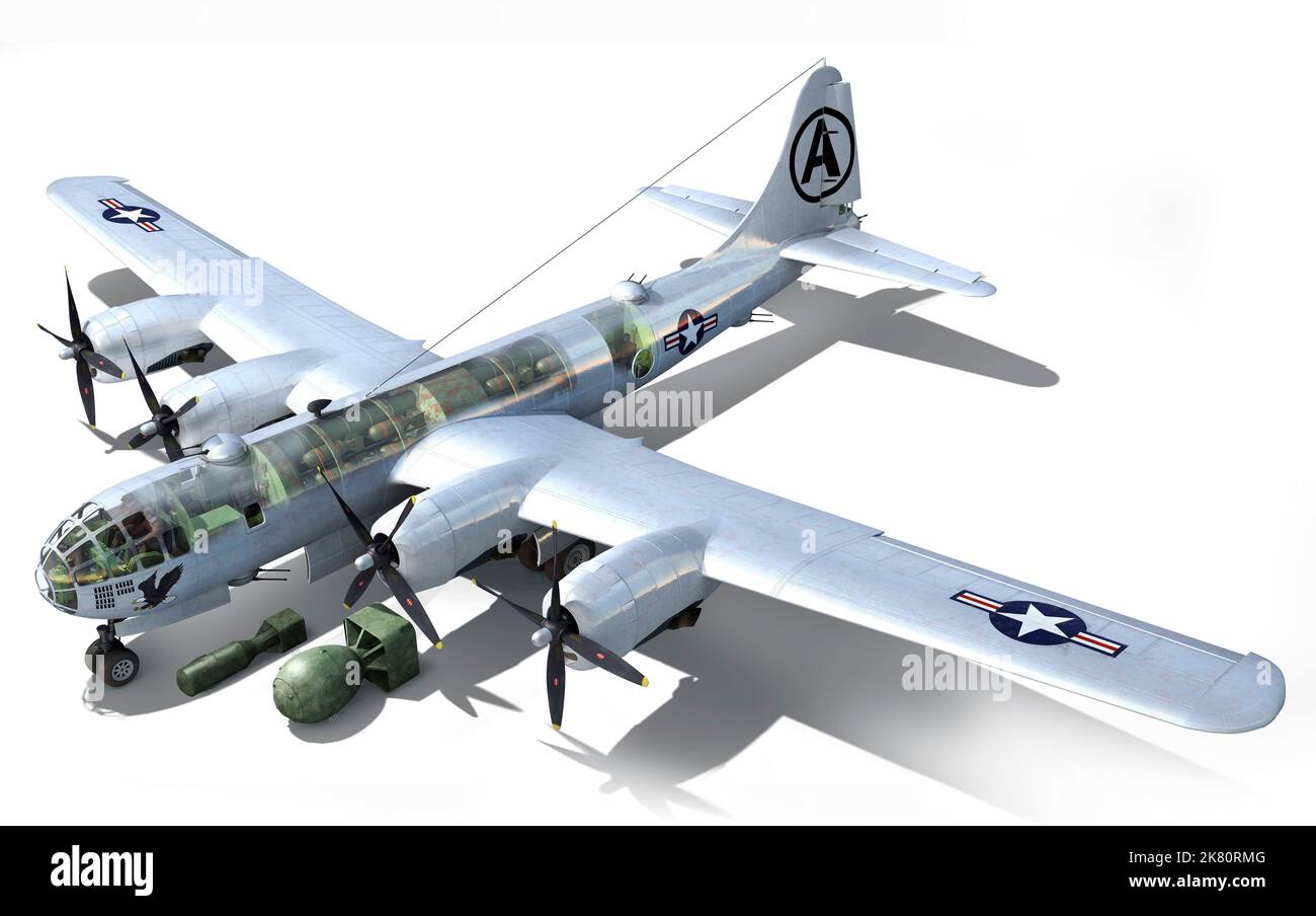 Detailed view of the heavy bomber used during World War II, the B-29 Superfortress. Stock Photo