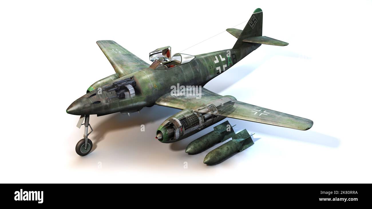 Illustration of the jet fighter Me262, the first operative war jet used during World War II. Stock Photo