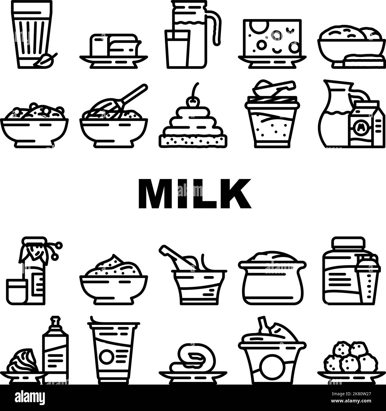 milk product dairy food yogurt icons set vector Stock Vector Image ...