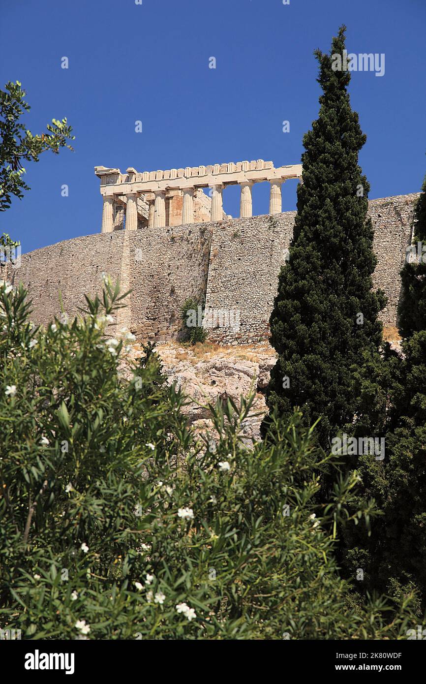 Ruins of parthenon in Acropolis in Athens city, Greece Stock Photo