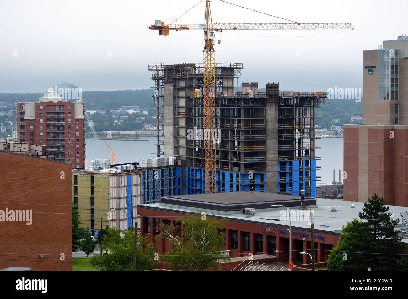 The Trinity, a residential-hotel tower by JONO Developments under construction at the corner of Cogswell and Brunswick streets in downtown Halifax Stock Photo