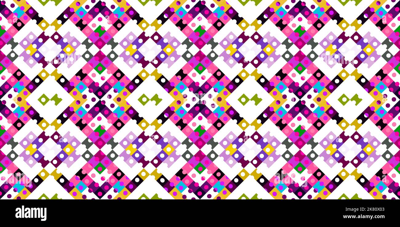 Whimsical geometric pixel pattern. Playful fun kaleidoscopic pink ...