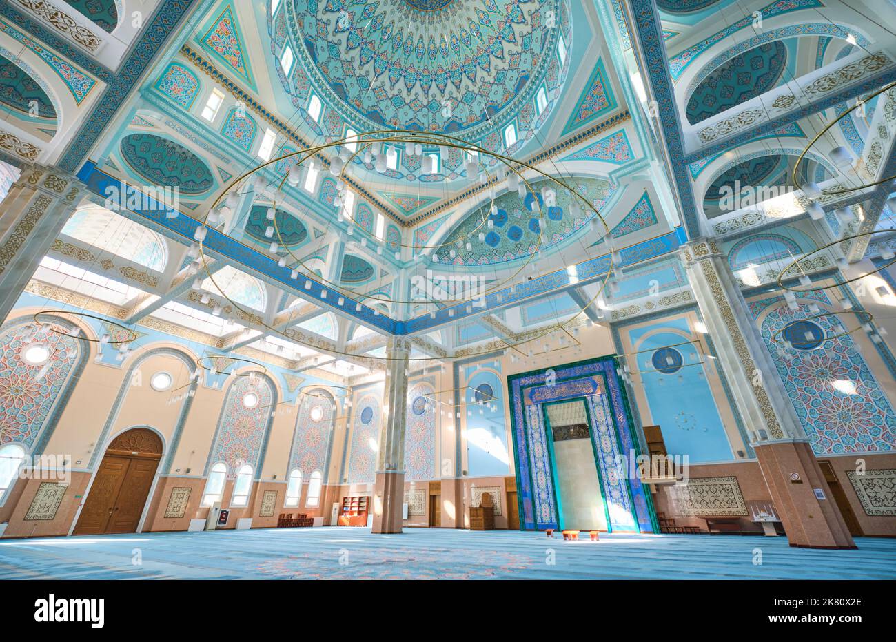 Interior view of the soaring blue, traditional, landmark Nur Astana