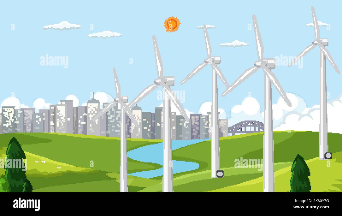 Thumbnail design with wind turbine landscape illustration Stock Vector ...