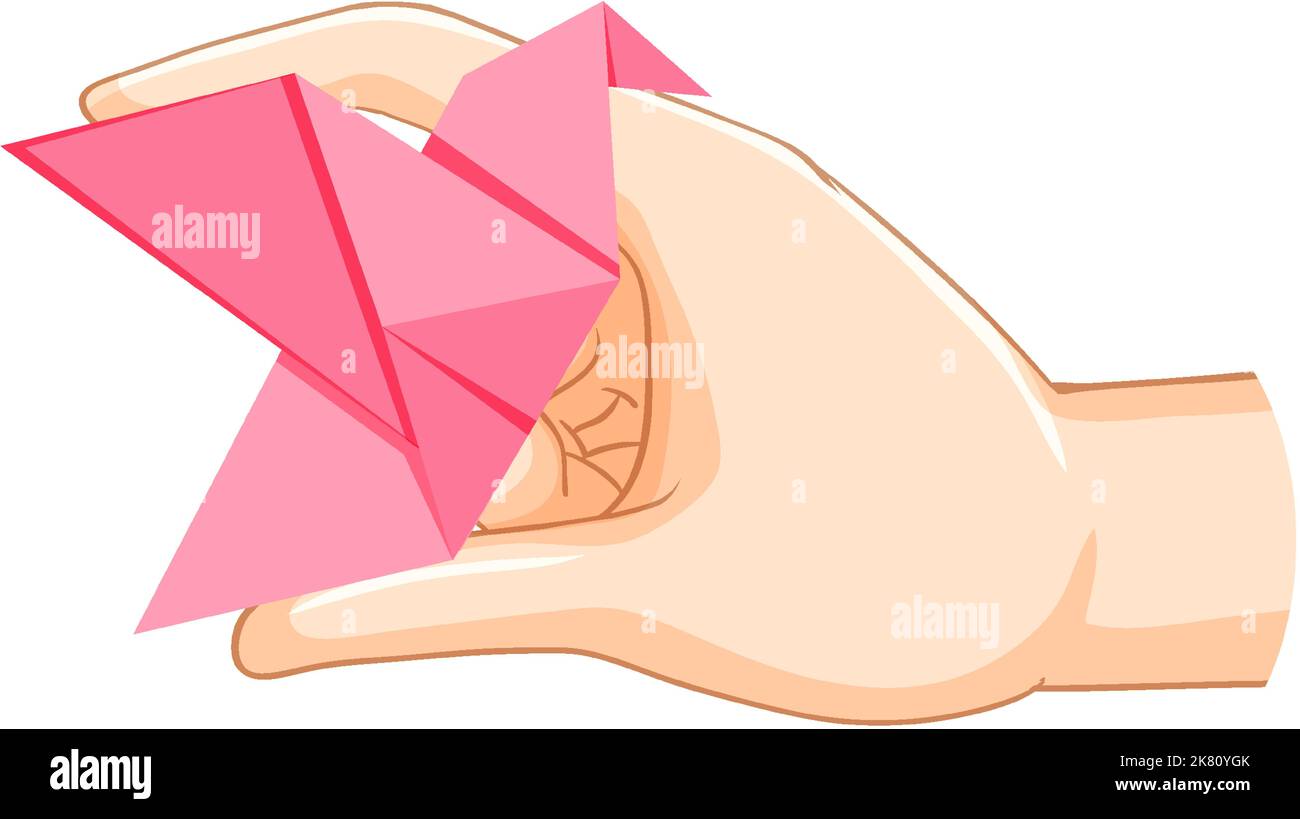 Hand holding origami flying bird illustration Stock Vector