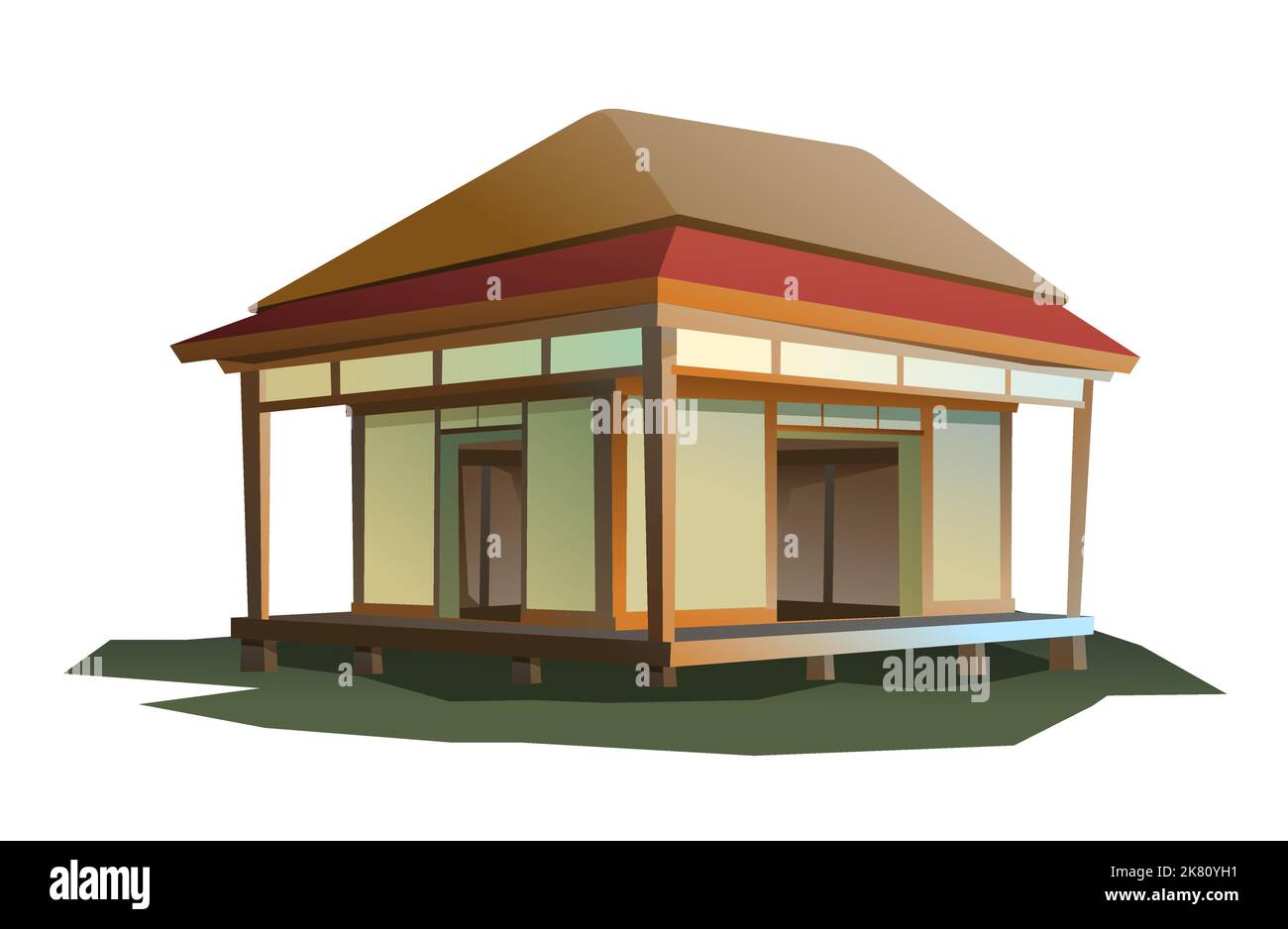 Traditional Japanese house. Rural dwelling with thatched roof. illustration vector Stock Vector