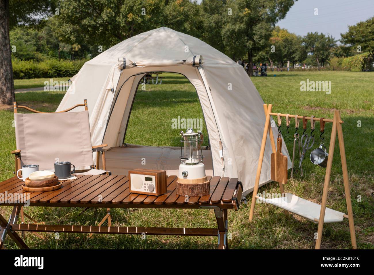 camping mood aesthetics tents and camping gear Stock Photo Alamy