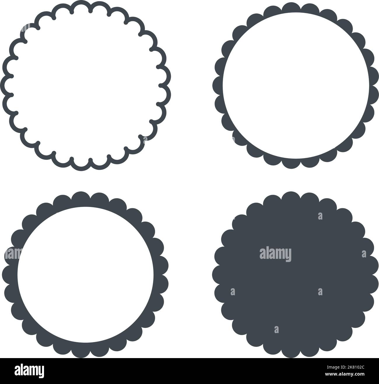 Circle Scalloped Frame Scalloped Edge Round Shape Simple Label And Sticker Form Flower