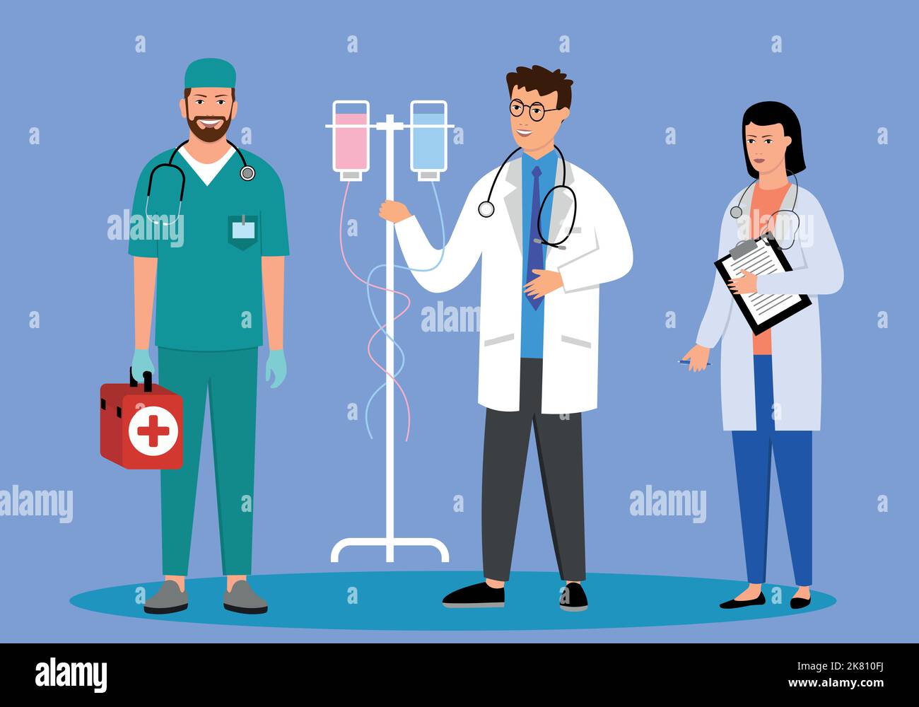 Medical workers work and are dressed in medical clothes Stock Vector