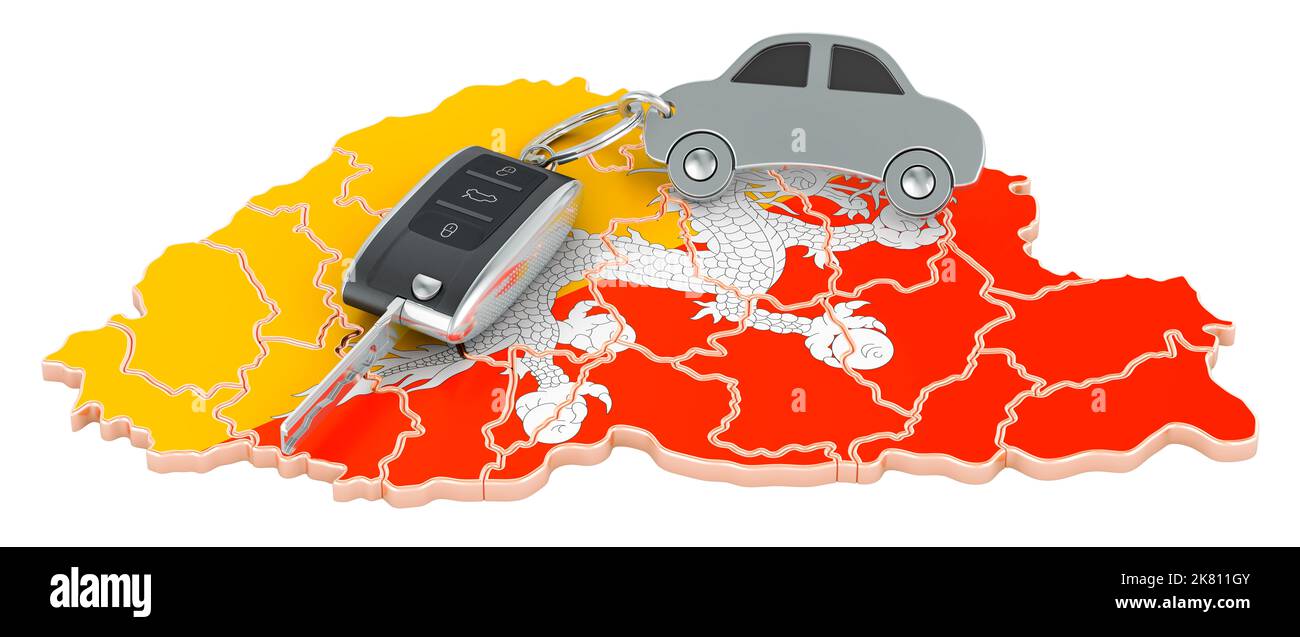 Sale or rent car in Bhutan concept, 3D rendering isolated on white