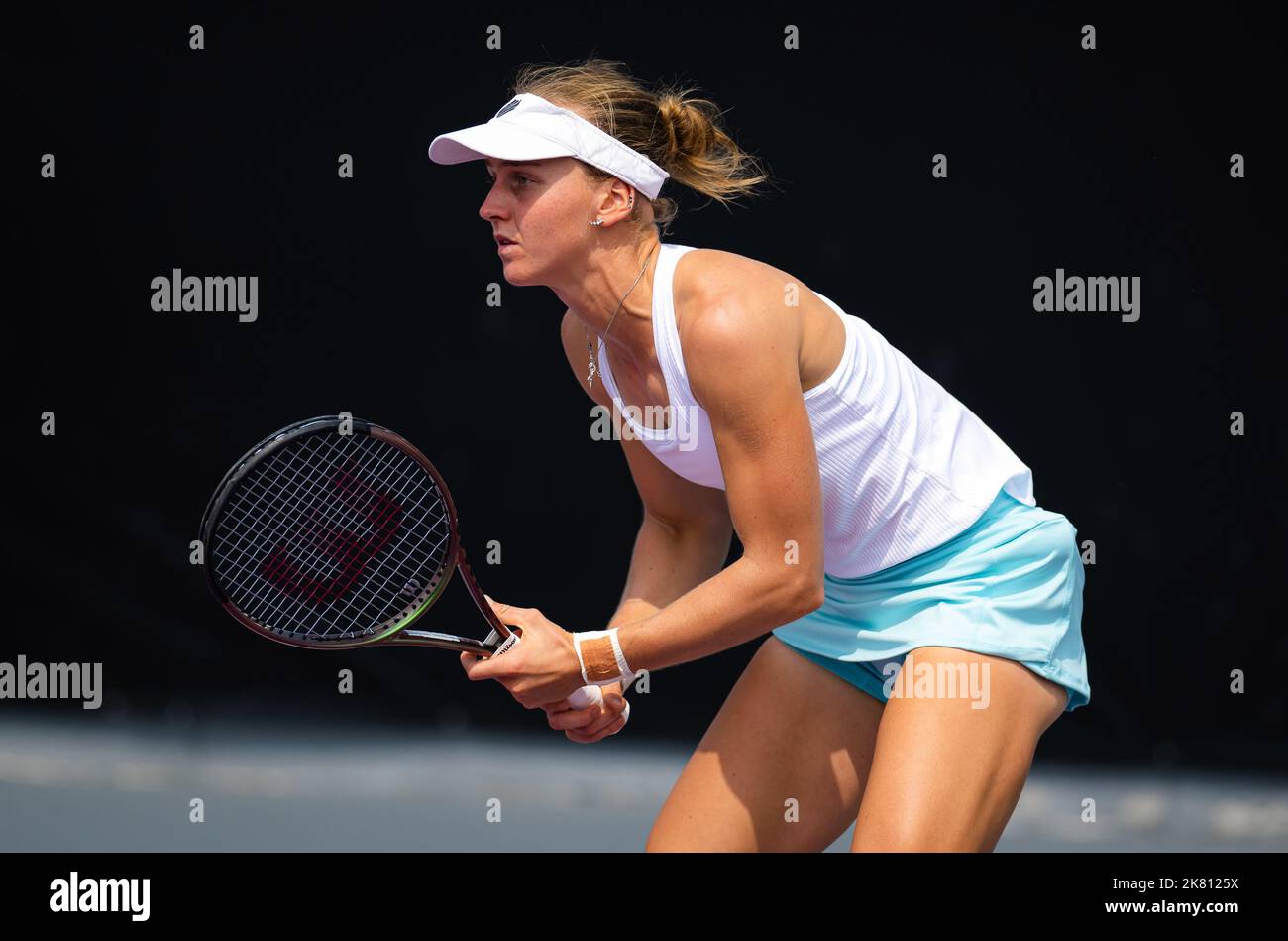 Liudmila Samsonova of Russia in action during her first-round match at