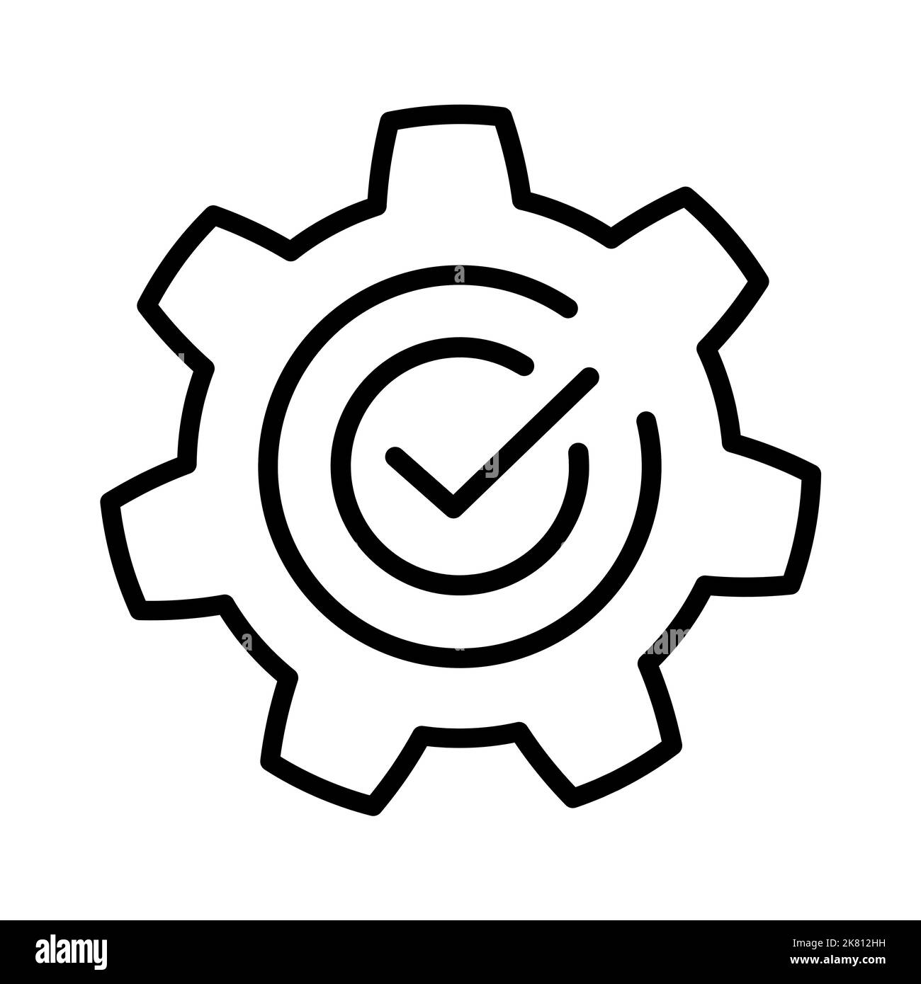 Cogwheel with check icon in flate Gear with tick in circle sign Successful process symbol on white Success sign with cog Update sign, technology, engi Stock Vector