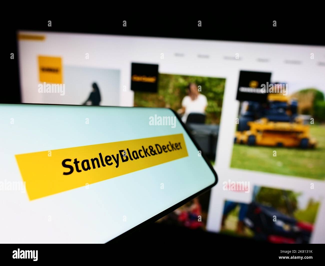 Cellphone with logo of US hardware company Stanley Black and Decker Inc