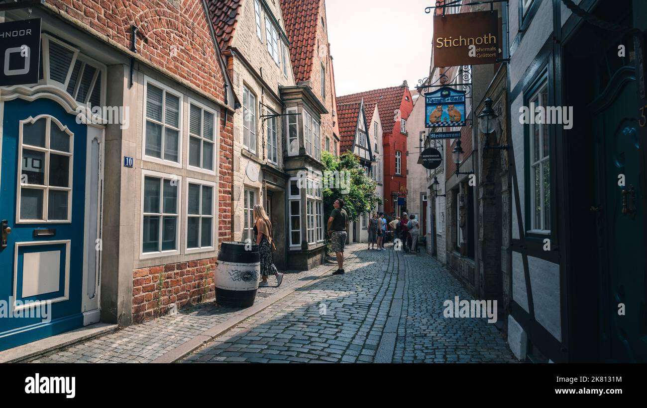 Bremen old town in summer. Narrow streets of Bremen city center