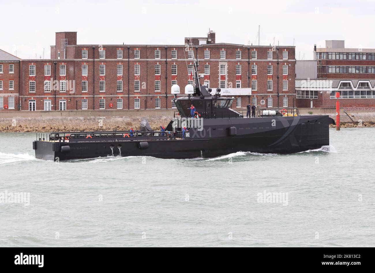 The NavyX trials platform XV PATRICK BLACKETT enters the Naval Base for