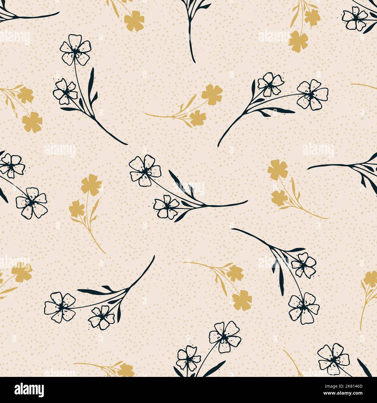 Vintage wild meadow flower seamless vector pattern background ...