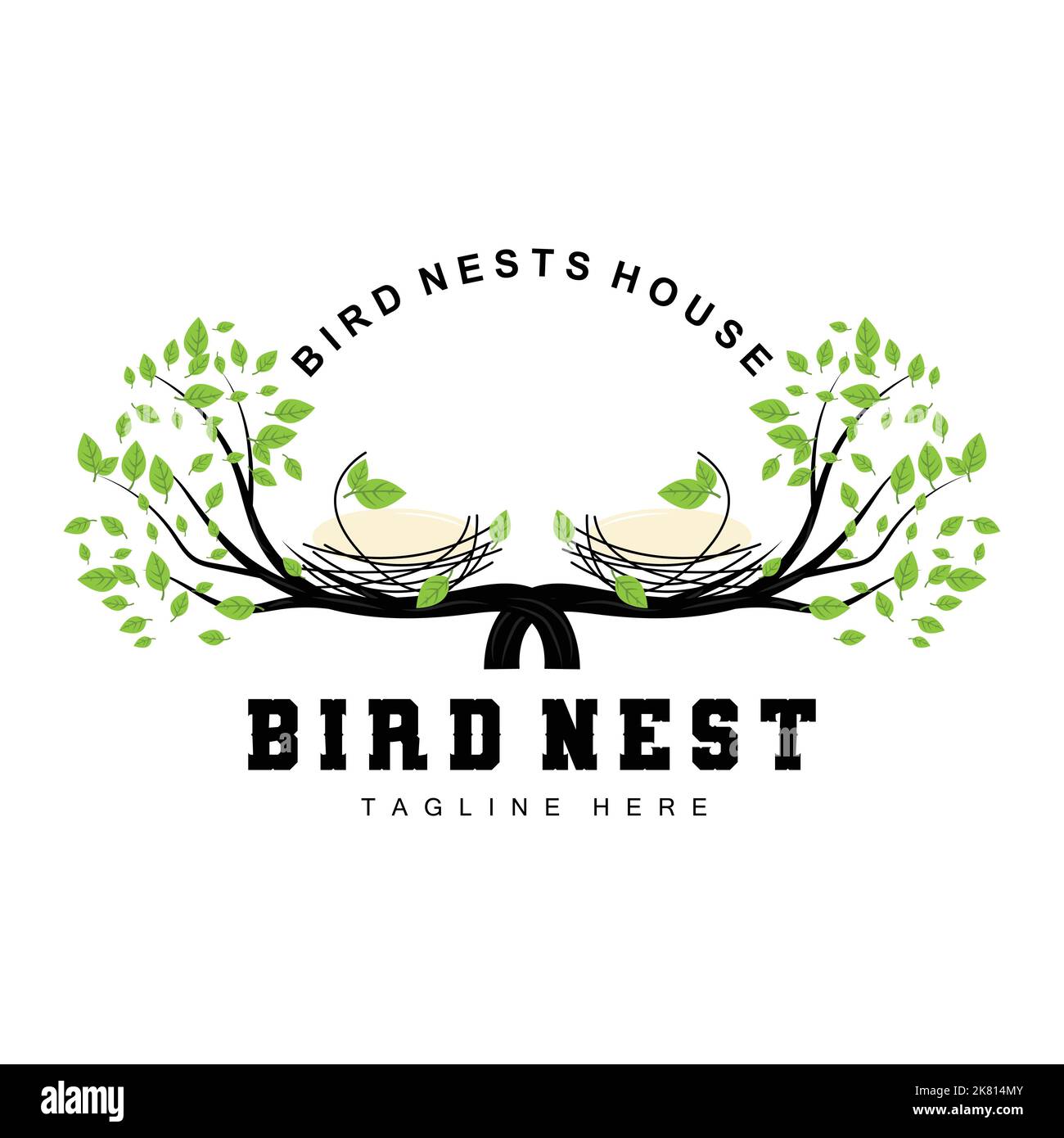 Bird's Nest Logo Design, Bird House Vector For Eggs, Bird Tree Logo