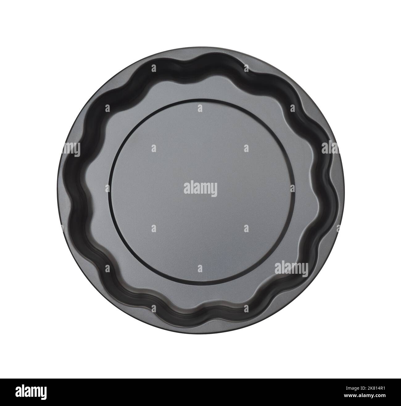 Top view of empty black round metal baking dish isolated on white Stock Photo