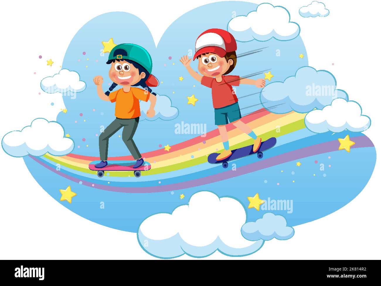 Happy kids on rainbow illustration Stock Vector Image & Art - Alamy