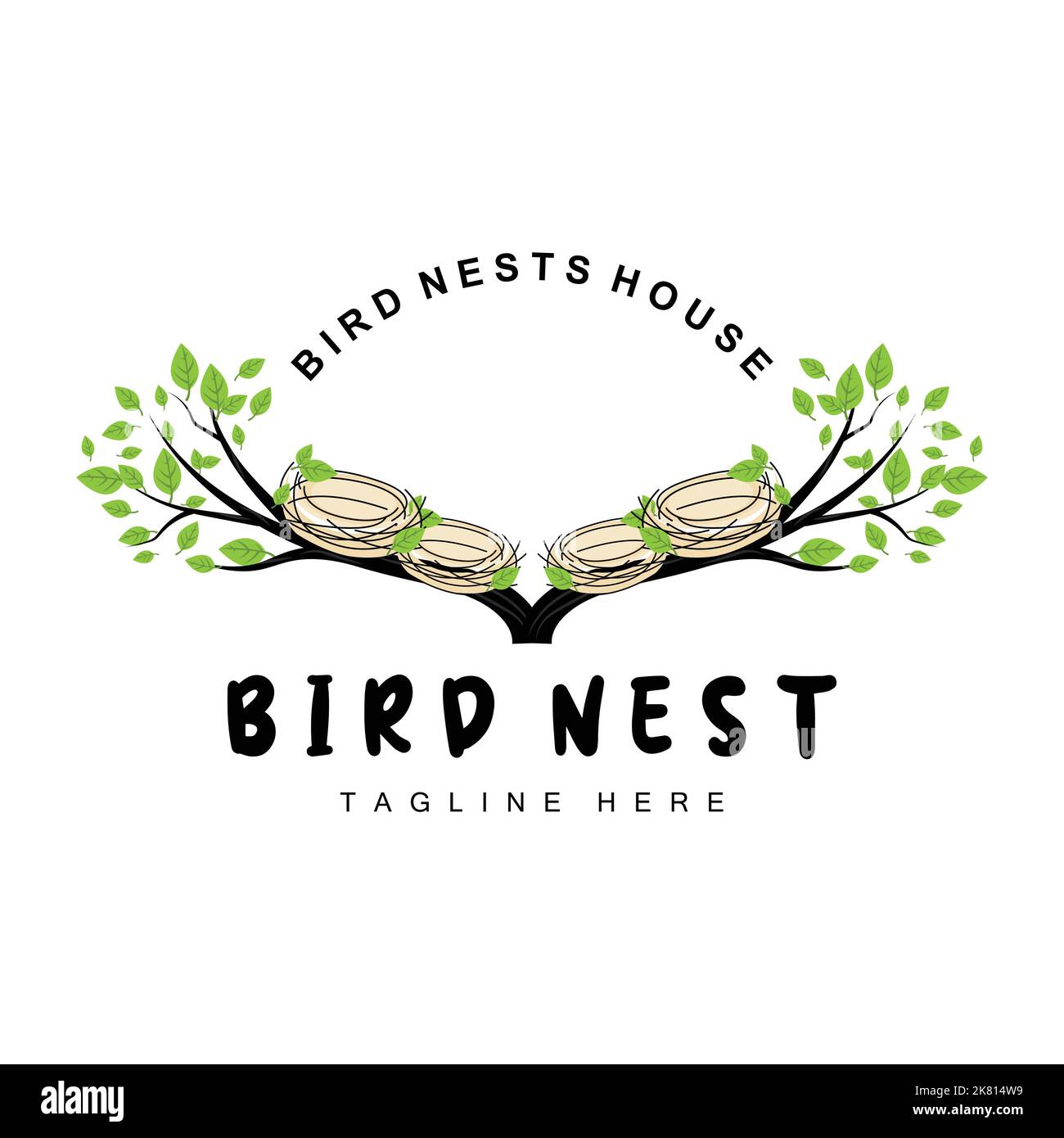 Bird's Nest Logo Design, Bird House Vector For Eggs, Bird Tree Logo