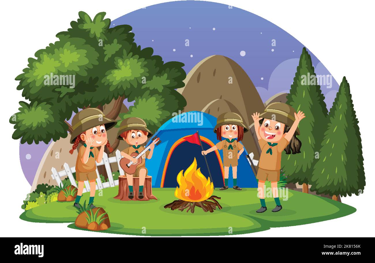 Children camping out forest scene illustration Stock Vector Image & Art ...