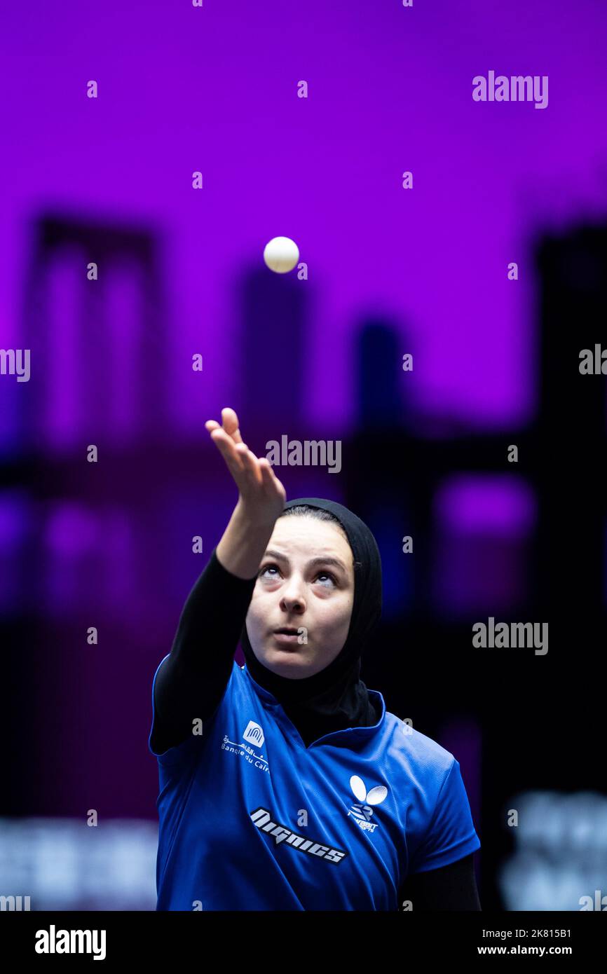 Macao, China. 20th Oct, 2022. Dina Meshref of Egypt serves during the ...