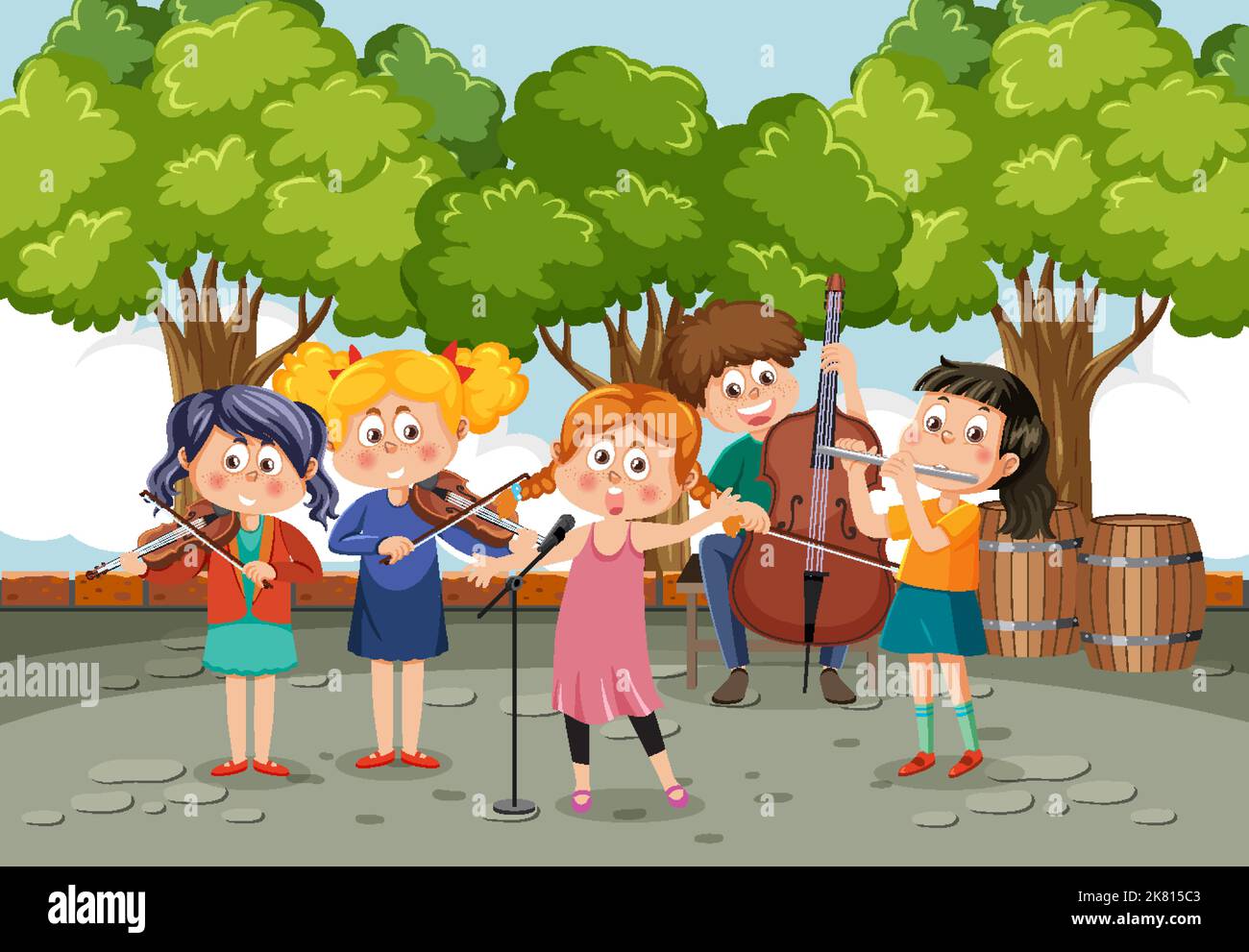 Children playing music in the park illustration Stock Vector Image ...