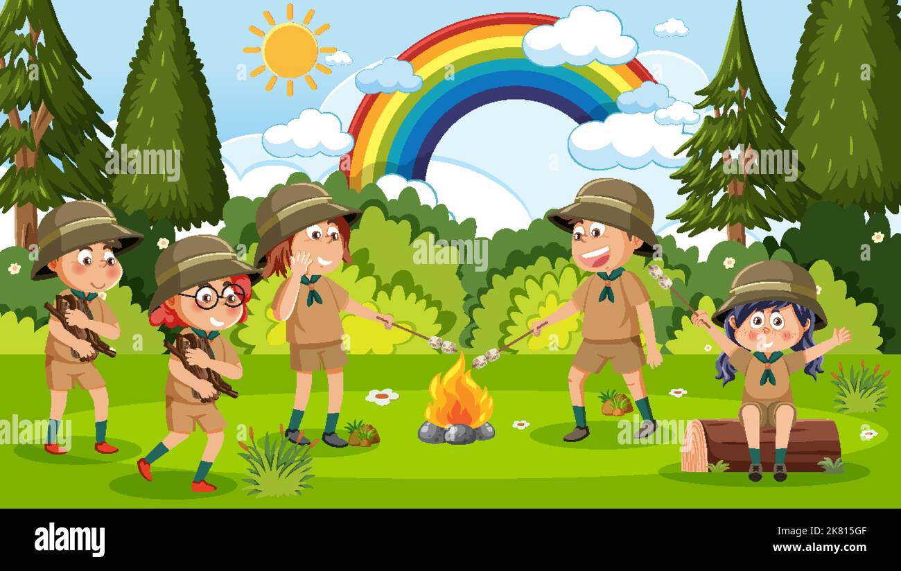 Children camping out forest scene illustration Stock Vector Image & Art ...