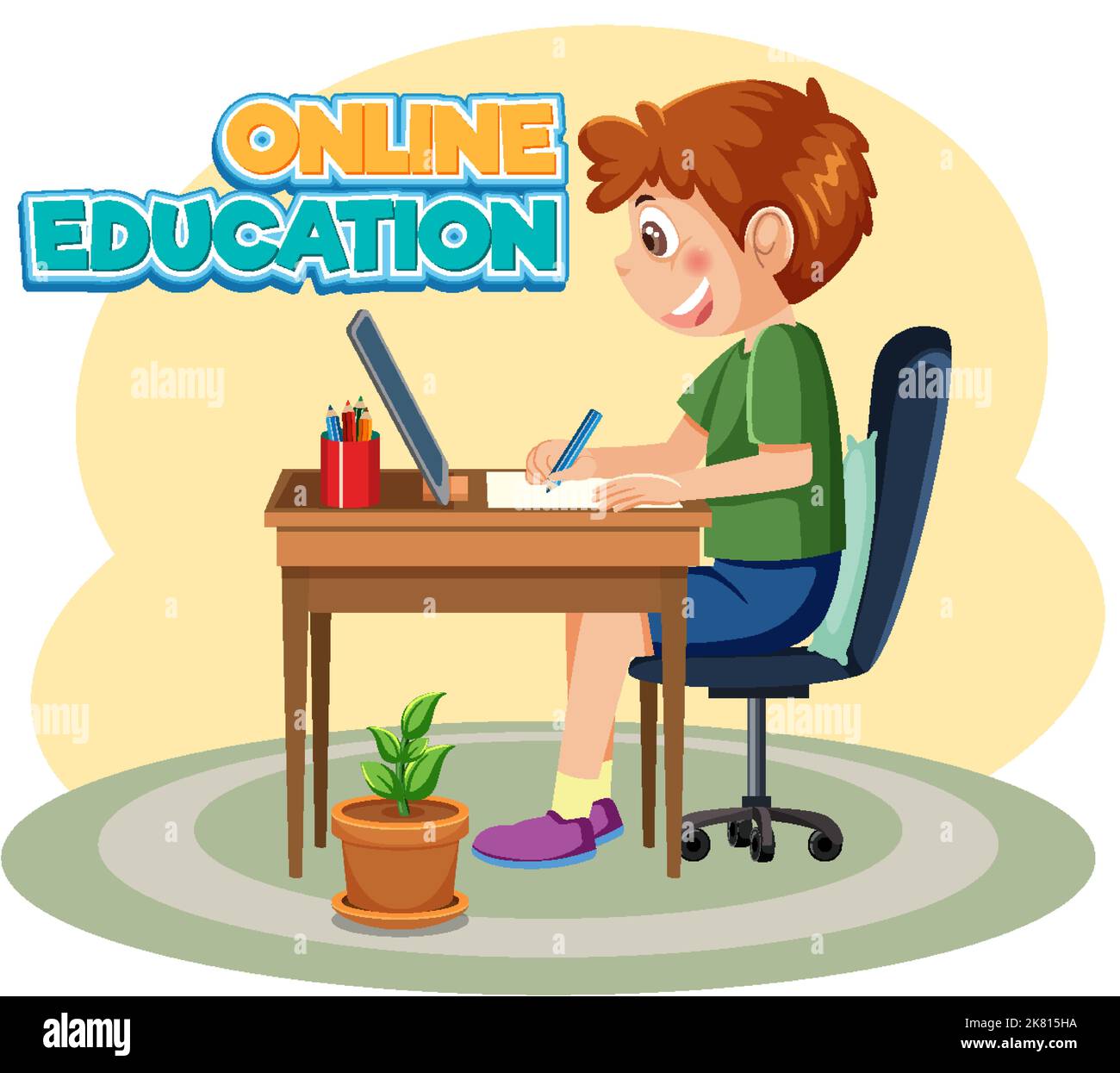 A boy learning online at home illustration Stock Vector Image & Art - Alamy