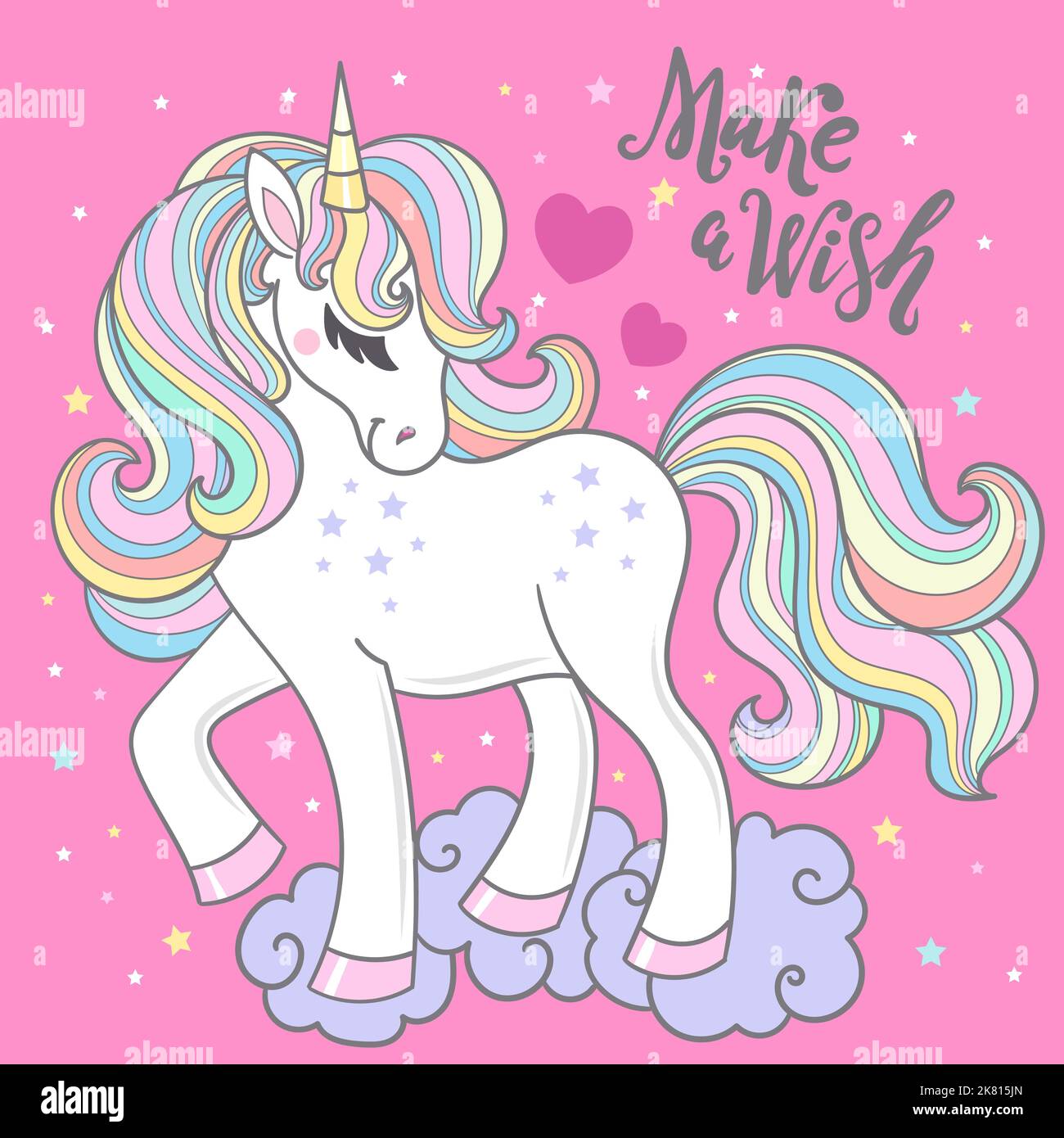White unicorn on a pink background. Vector illustration Stock Vector