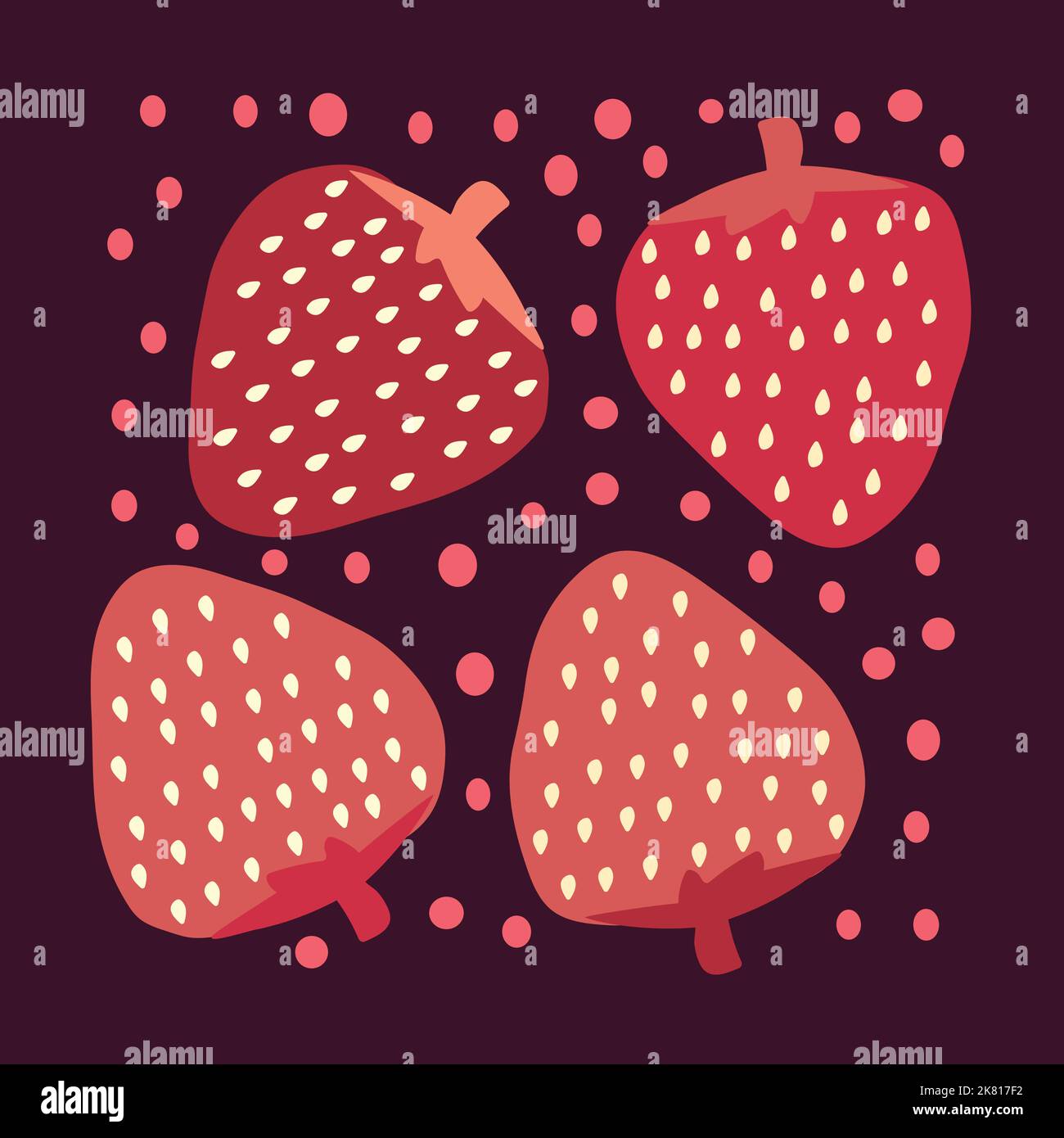 Strawberries in red on purple background Stock Vector