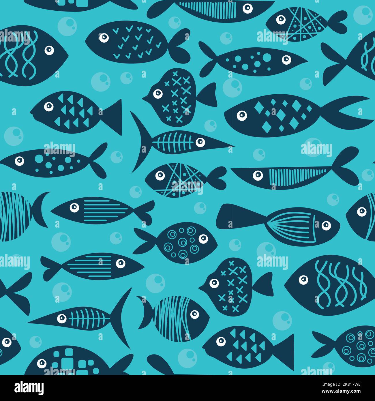 A set of different, unusual, bright fish. Pattern for textiles. Hand ...