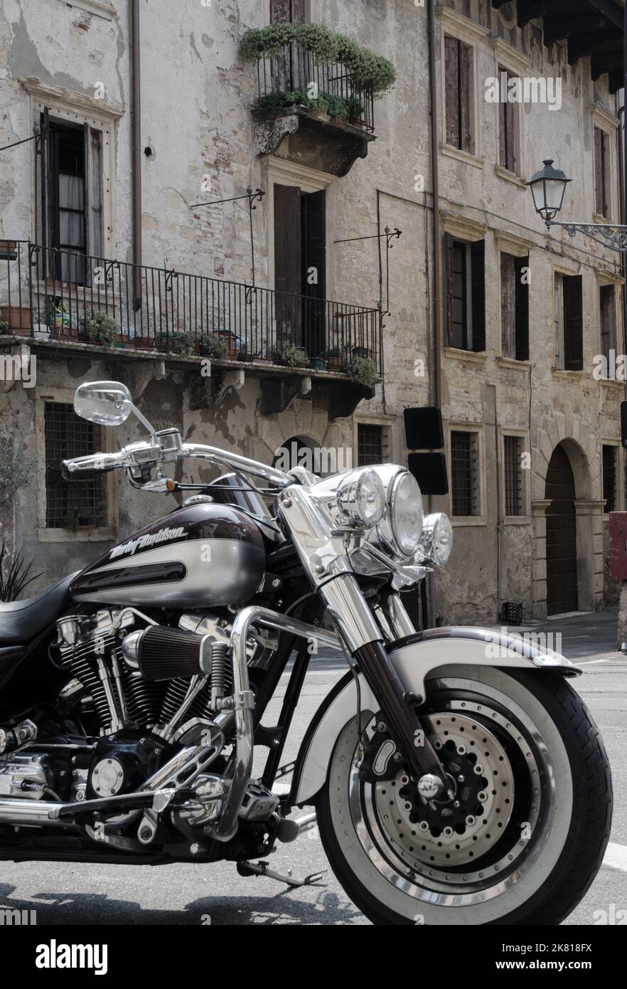 Harley Davidson motorbike in an old street in Verona, Italy Stock Photo Alamy