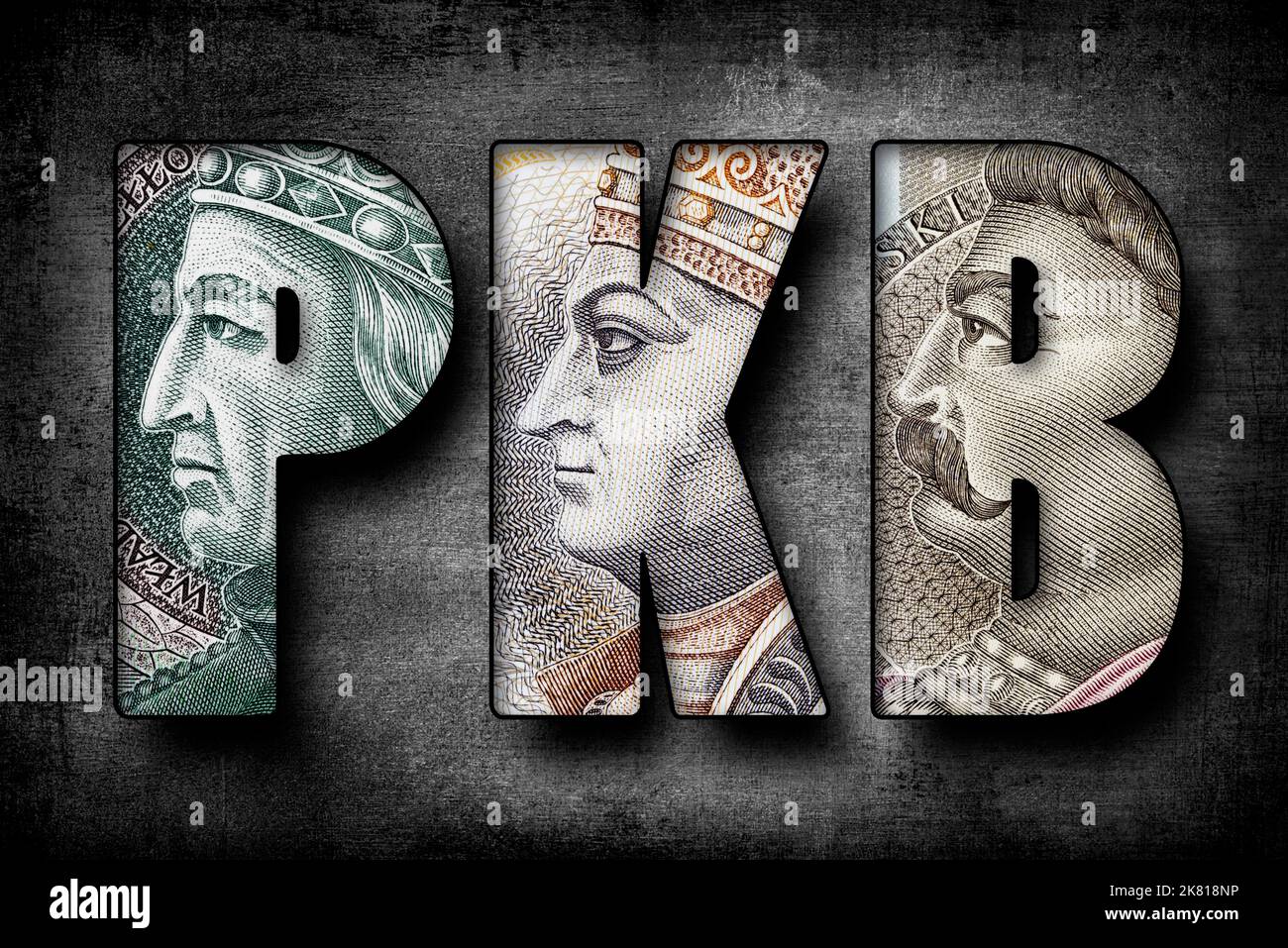 Inscription PKB (Gross Domestic Product) text made of Polish Banknotes Stock Photo